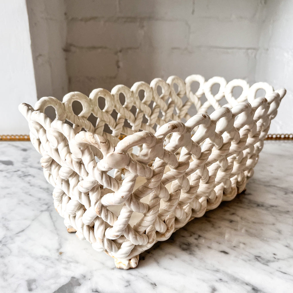 Vintage White Ceramic Lattice Planter