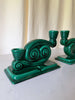 Pair Of Vintage Green Glazed Ceramic Candlesticks Attributed To Vallauris