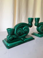 Load image into Gallery viewer, Pair Of Vintage Green Glazed Ceramic Candlesticks Attributed To Vallauris
