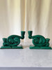 Pair Of Vintage Green Glazed Ceramic Candlesticks Attributed To Vallauris