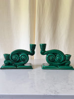 Load image into Gallery viewer, Pair Of Vintage Green Glazed Ceramic Candlesticks Attributed To Vallauris
