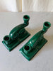 Pair Of Vintage Green Glazed Ceramic Candlesticks Attributed To Vallauris