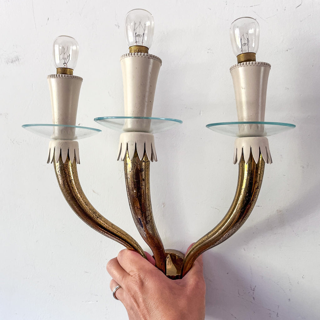 A Pair Of Mid Century Italian Brass Wall Sconces Circa 1950s