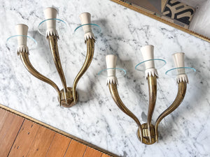 A Pair Of Mid Century Italian Brass Wall Sconces Circa 1950s