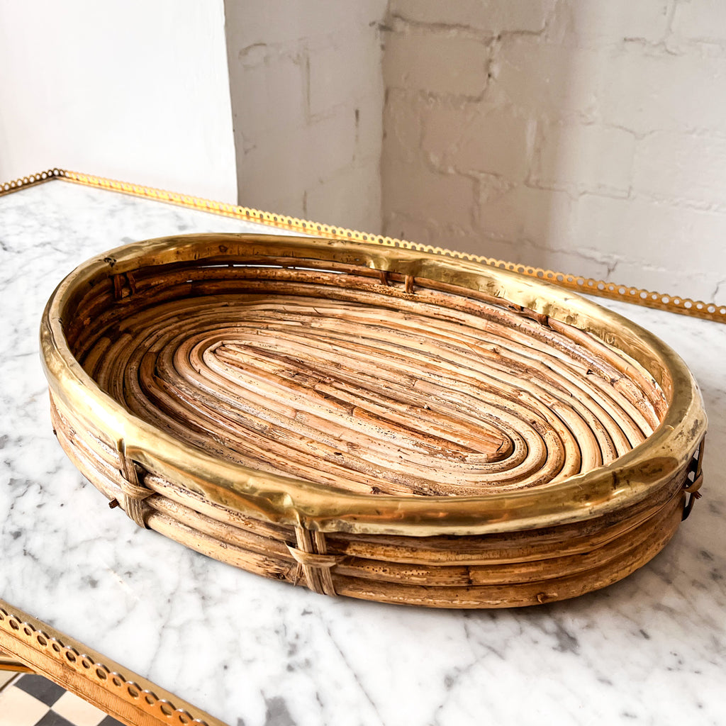 Gabriella Crespi Style Oval Pencil Reed And Brass Tray