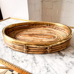 Load image into Gallery viewer, Gabriella Crespi Style Oval Pencil Reed And Brass Tray
