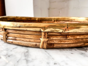 Gabriella Crespi Style Oval Pencil Reed And Brass Tray