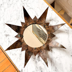 French Mid Century Brutalist Metal Sunburst Mirror