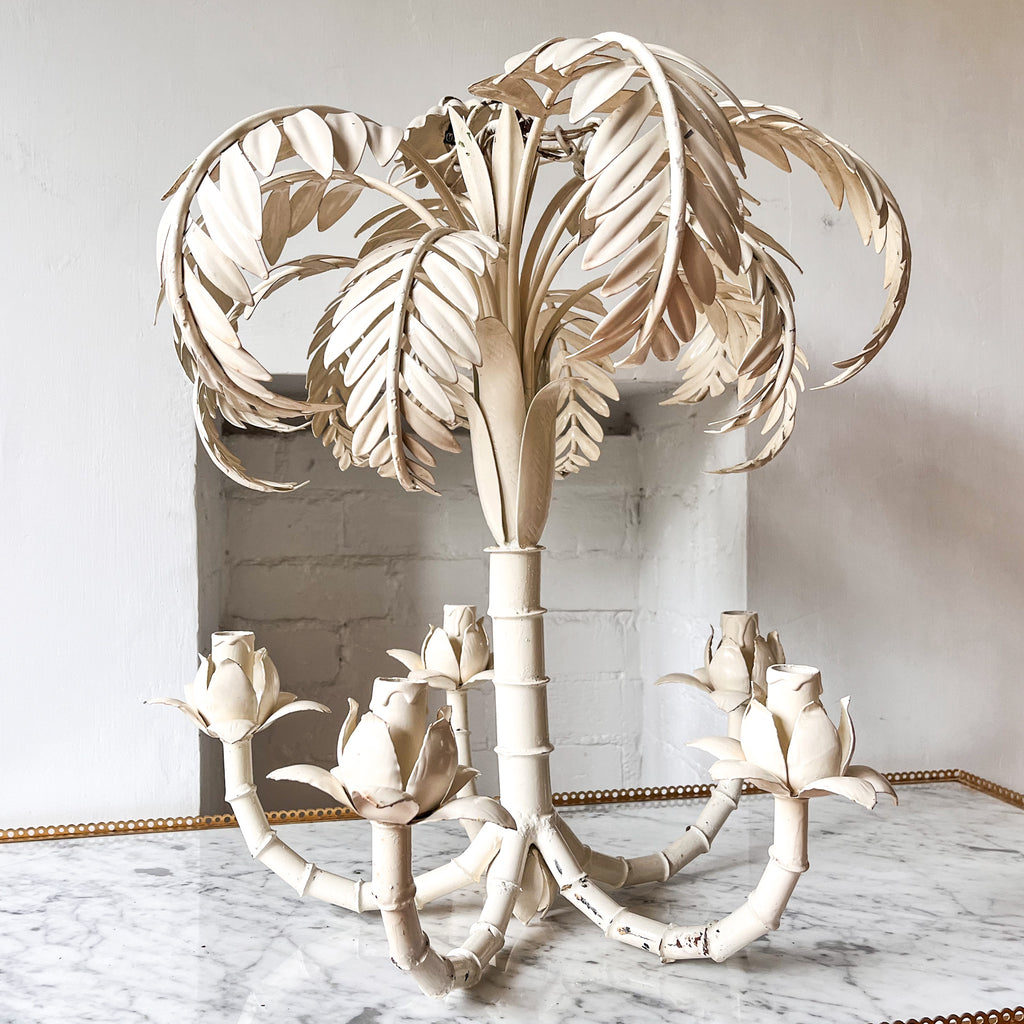 Vintage White Toleware Palm Tree Chandelier