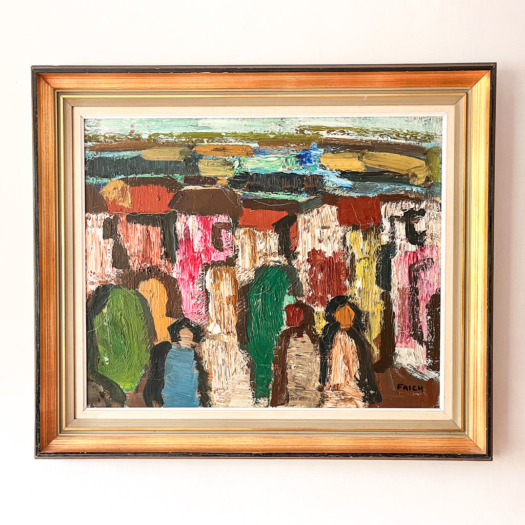 Swedish Oil On Canvas Painting, Colourful Figures by Gosta Falck