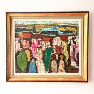 Swedish Oil On Canvas Painting, Colourful Figures by Gosta Falck