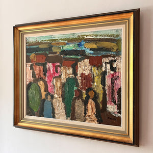 Swedish Oil On Canvas Painting, Colourful Figures by Gosta Falck