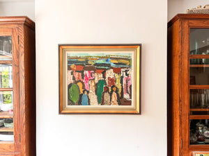 Swedish Oil On Canvas Painting, Colourful Figures by Gosta Falck