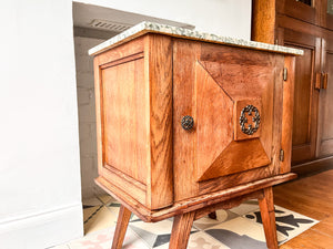 A Single Vintage Bedside Cabinet With Marble Top