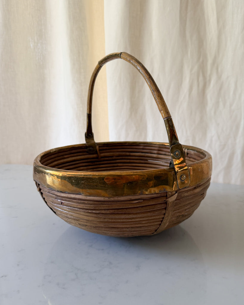 Gabriella Crespi Style Pencil Reed And Brass Basket