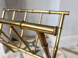 Vintage French Gilded Brass Faux Bamboo Magazine Rack Circa 1970s, Attributed To Maison Bagues