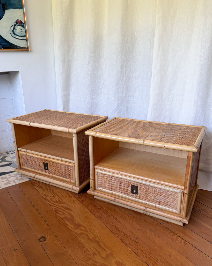 A Pair of Vintage Bamboo And Cane Bedside Tables By Dal Vera