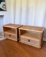 Load image into Gallery viewer, A Pair of Vintage Bamboo And Cane Bedside Tables By Dal Vera
