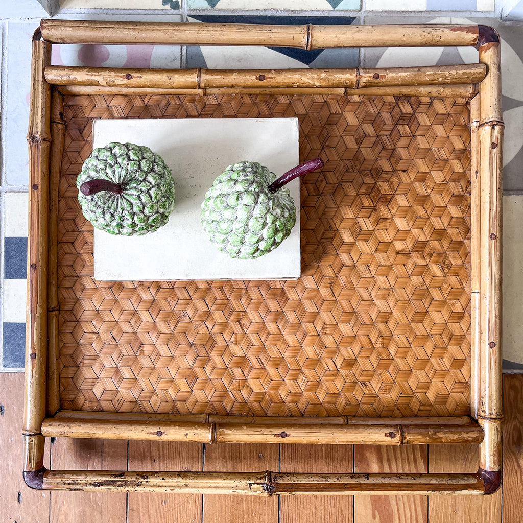 Large Vintage French Bamboo Tray