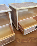 Load image into Gallery viewer, A Pair of Vintage Bamboo And Cane Bedside Tables By Dal Vera
