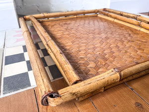 Large Vintage French Bamboo Tray