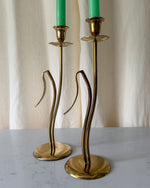 Load image into Gallery viewer, A Pair Of Tall Mid Century Brass Candlesticks
