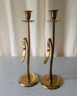 Load image into Gallery viewer, A Pair Of Tall Mid Century Brass Candlesticks
