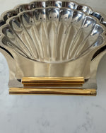 Load image into Gallery viewer, Set Of Two Italian Stainless Steel Shell Dishes With Gold Plated Handles By Inoxbeck 18/10
