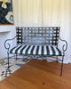 French Vintage Wrought Iron Garden Bench With Upholstered Seat