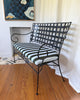 French Vintage Wrought Iron Garden Bench With Upholstered Seat