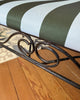 French Vintage Wrought Iron Garden Bench With Upholstered Seat