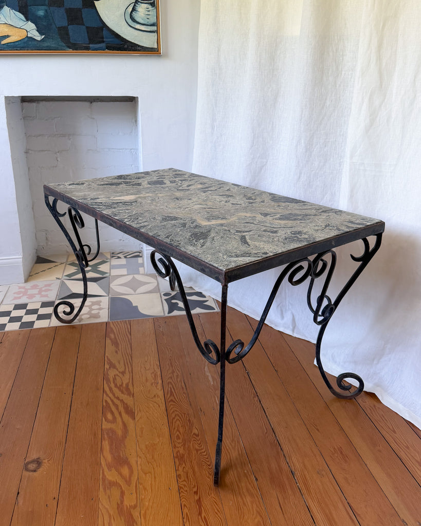French Antique Marble Top Garden Coffee Table