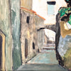 Swedish Oil On Board Painting, Shaded Street, Eric Oldberg, Signed