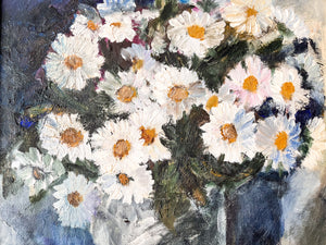 Swedish Oil On Board, Daisies, Signed Gunnel Wahlqvist