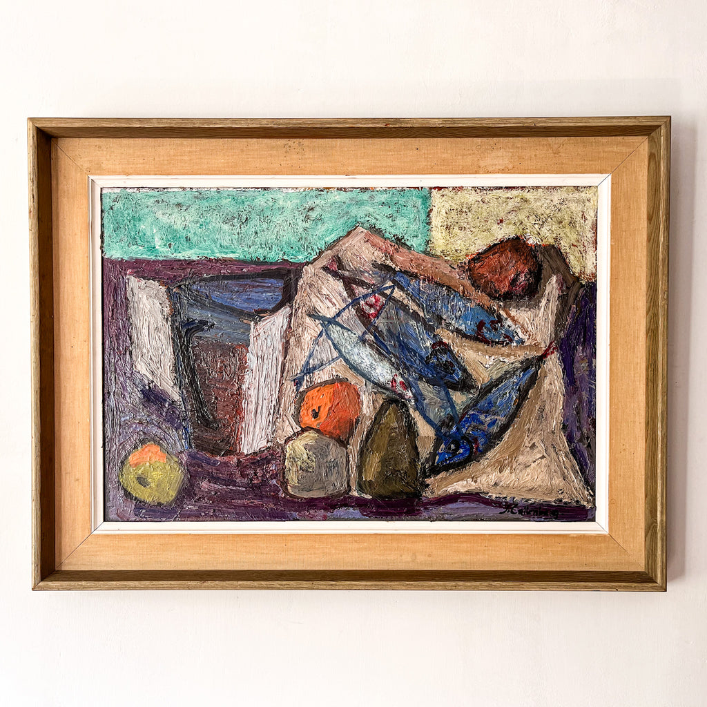 Swedish Oil On Canvas Still Life Painting With Fish, Ingemar Callenberg, Signed