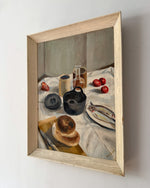 Load image into Gallery viewer, British Mid Century Oil On Canvas Still Life With Bread And Fish
