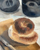 British Mid Century Oil On Canvas Still Life With Bread And Fish