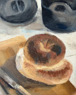 Load image into Gallery viewer, British Mid Century Oil On Canvas Still Life With Bread And Fish
