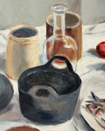 Load image into Gallery viewer, British Mid Century Oil On Canvas Still Life With Bread And Fish
