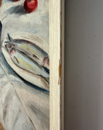 Load image into Gallery viewer, British Mid Century Oil On Canvas Still Life With Bread And Fish

