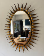 Load image into Gallery viewer, Spanish Mid Century Gilt Sunburst Oval Wall Mirror
