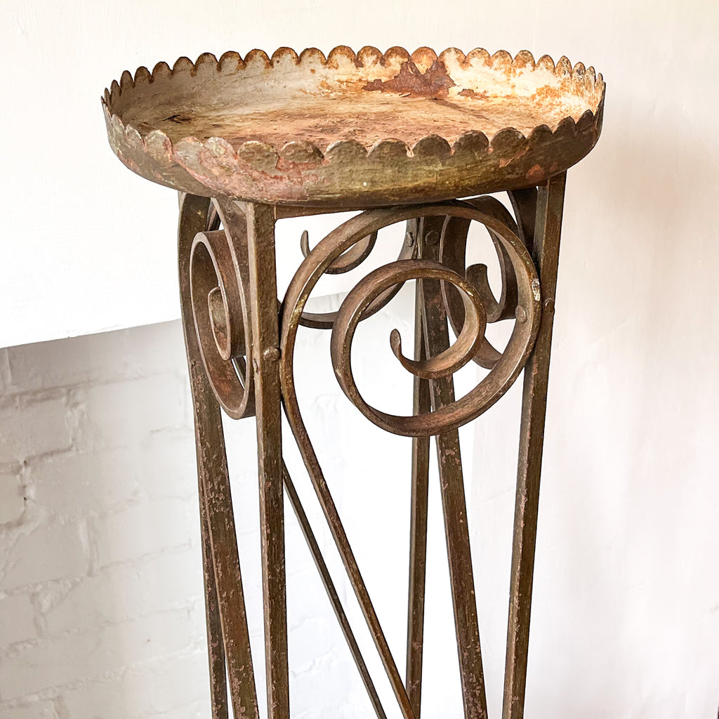 French Vintage Wrought Iron Scalloped Plant Stand
