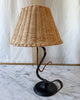 French Mid Century S-Shaped Iron Lamp With Rattan Shade