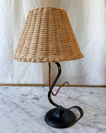 Load image into Gallery viewer, French Mid Century S-Shaped Iron Lamp With Rattan Shade
