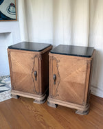 Load image into Gallery viewer, A Pair Of Continental Art Deco Bedside Cabinets With Marble Tops

