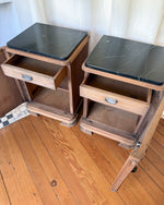 Load image into Gallery viewer, A Pair Of Continental Art Deco Bedside Cabinets With Marble Tops

