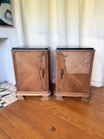 Load image into Gallery viewer, A Pair Of Continental Art Deco Bedside Cabinets With Marble Tops
