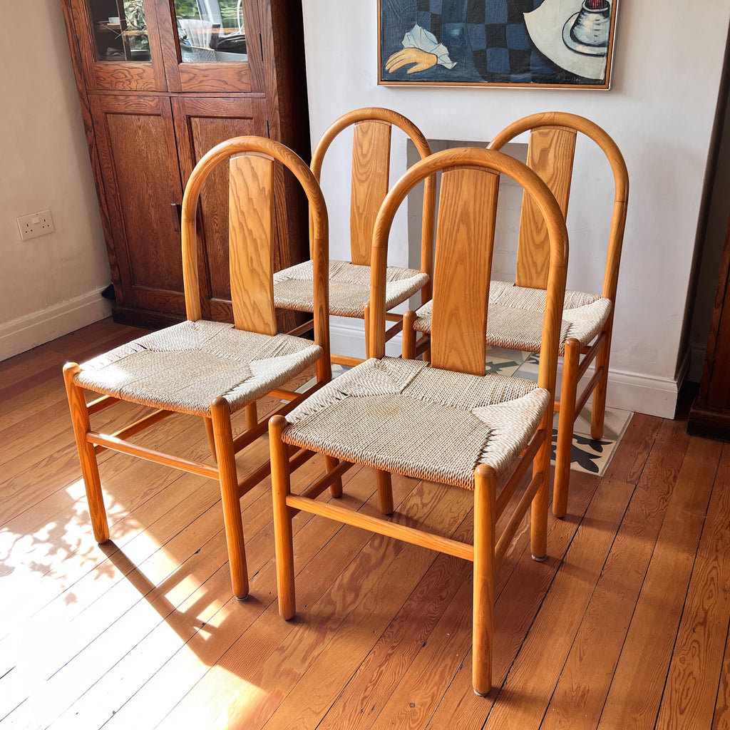 Set Of Four Annig Sarian For Tisettanta Thalia Bentwood And Pale Rush Dining Chairs