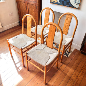 Set Of Four Annig Sarian For Tisettanta Thalia Bentwood And Pale Rush Dining Chairs