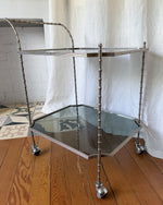 Load image into Gallery viewer, Vintage Silvered Brass Faux Bamboo Drinks Trolley Attributed To Maison Bagues
